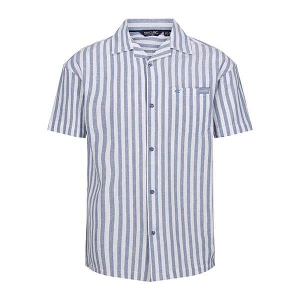 Regatta Mens Shorebay Short Sleeve Shirt Blue White Stripe