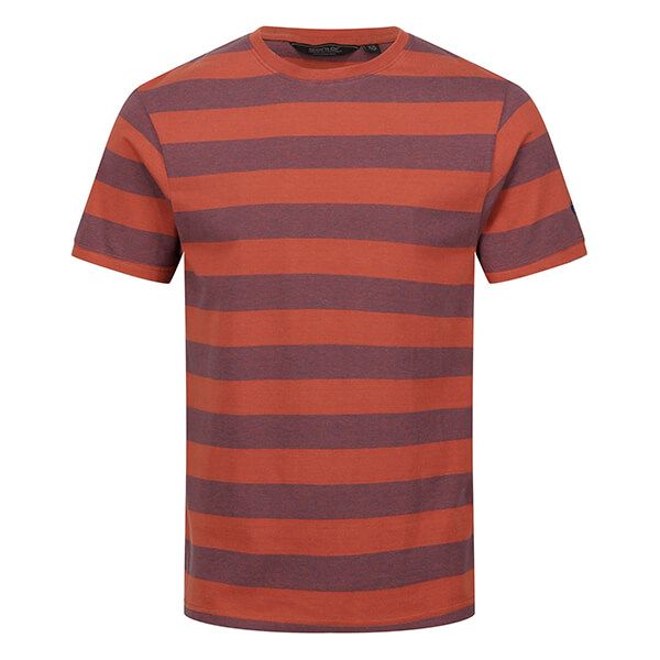 Regatta Mens Ryeden Stripe T-Shirt Baked Clay Dark Denim Stripe