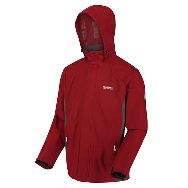 Regatta Men's Matt Lightweight Waterproof Jacket With Concealed Hood Delhi Red Magnet Grey