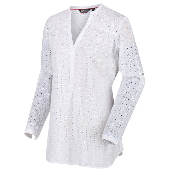 Regatta Women's Maelie Long Length Half Button Shirt White