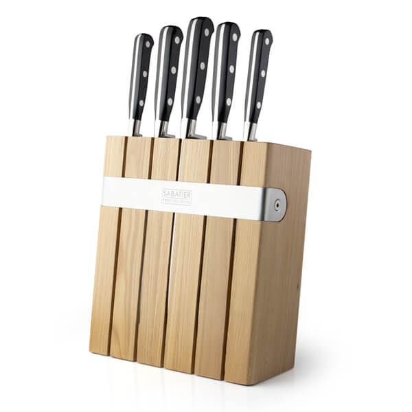 Sabatier Professional 5 Piece Kitchen Knife Set & Oak/Stainless Steel Knife Block