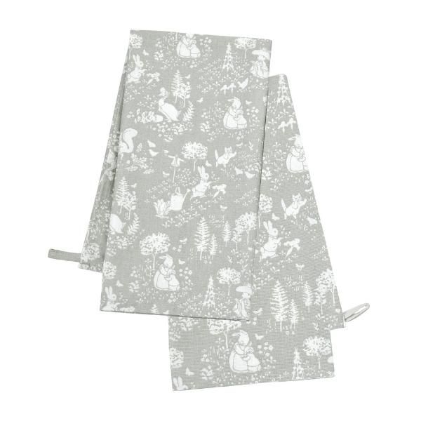 Peter Rabbit Classic Pattern Set Of 2 Cotton Tea Towels Grey