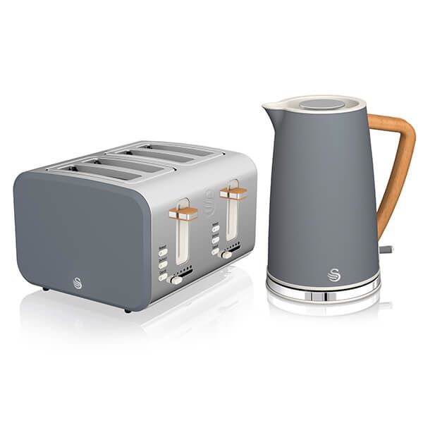 Swan Nordic Slate Grey 1.7 Litre Cordless Kettle and 4 Slice Toaster