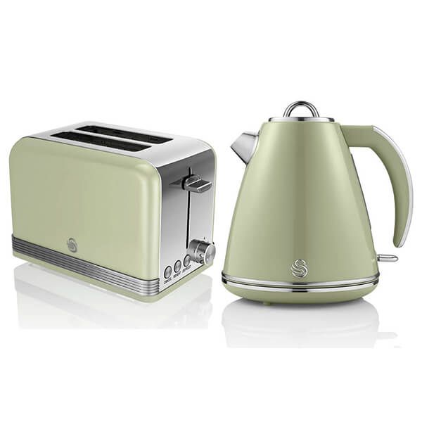 Swan Retro Green Kettle and 2 Slice Toaster Set