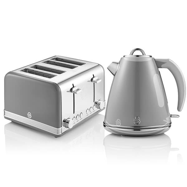 Swan Retro Grey Kettle and 4 Slice Toaster Set