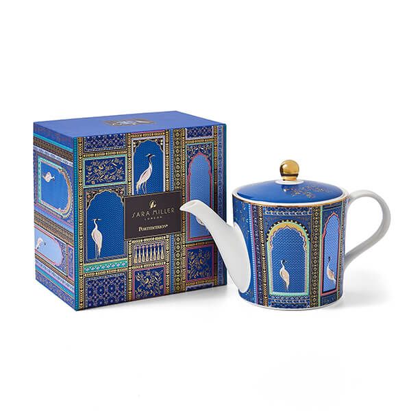Sara Miller India Collection Tea Pot Lattice Window's Indigo