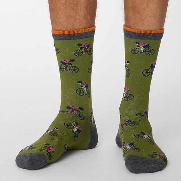 Thought Olive Green Garra De Bici Socks Size 7-11