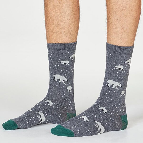 Thought Dark Grey Marle Lon Polar Bear Socks