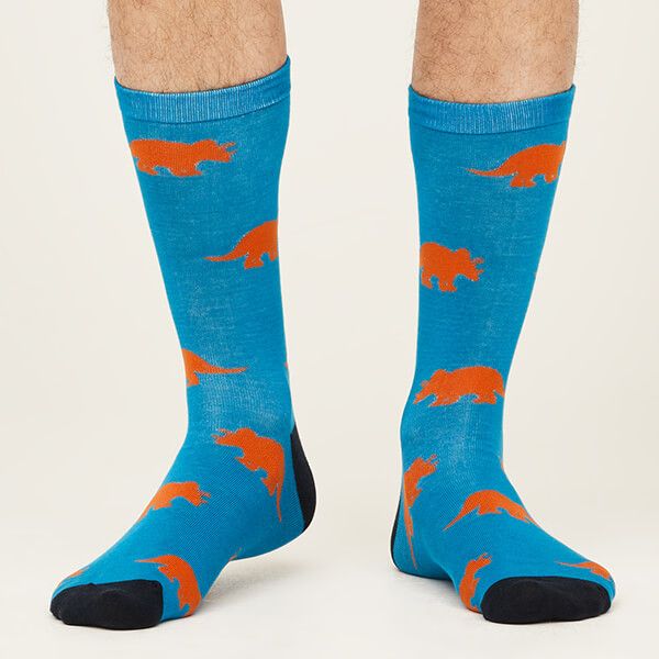 Thought GOTS Organic Cotton Dinosaur Socks Bright Blue Size 7-11