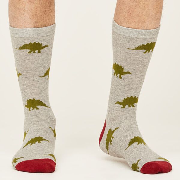 Thought GOTS Organic Cotton Dinosaur Socks Mid Grey Marle Size 7-11