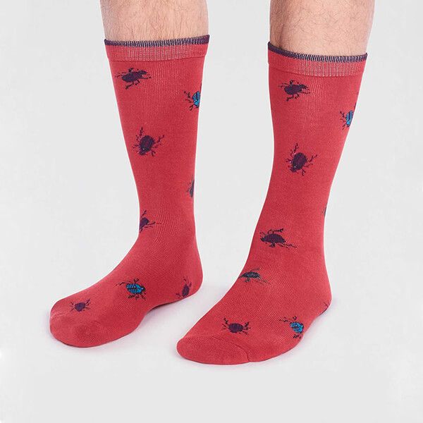 Thought Hibiscus Red Brody Bamboo Bug Socks Size 7-11