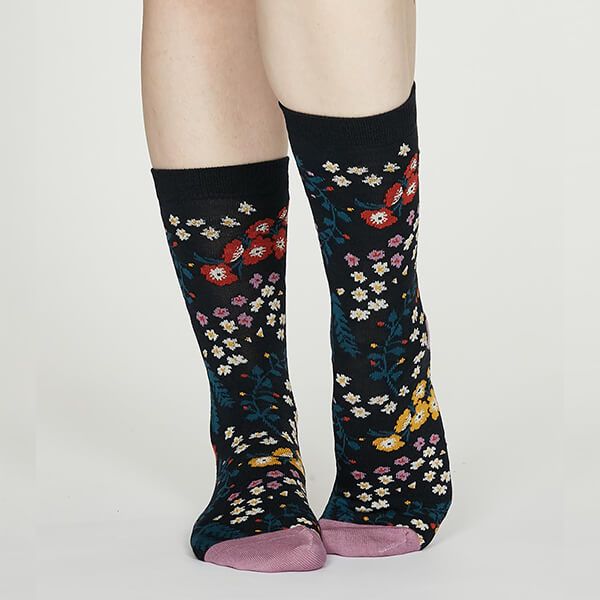 Thought Midnight Blue Blossom Bamboo Floral Socks