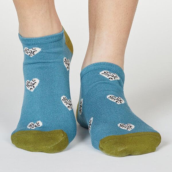 Thought River Blue Lily Leopard Heart Socks