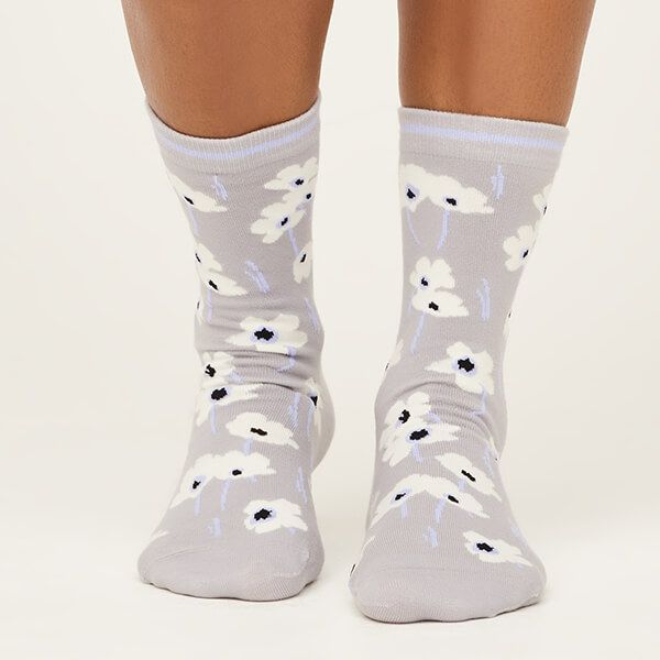 Thought GOTS Organic Cotton Summer Poppies Socks Pebble Grey Size 4-7