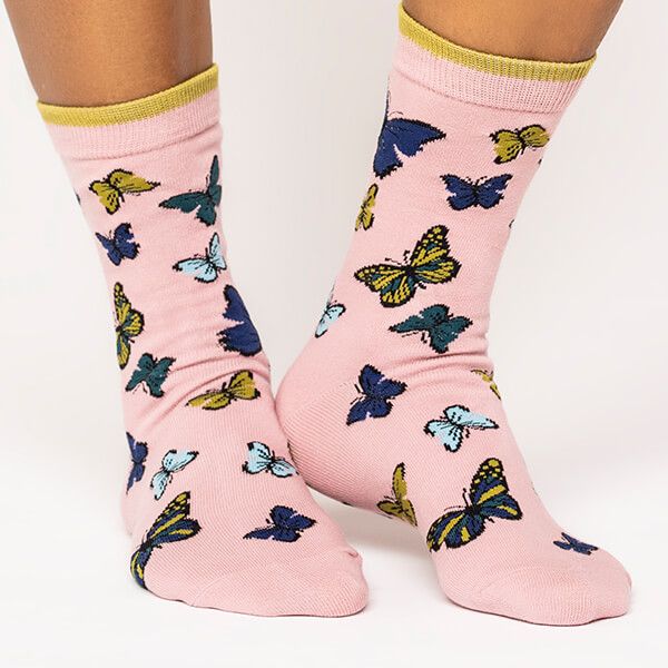 Thought GOTS Organic Cotton Butterfly Socks Blush Pink Size 4-7