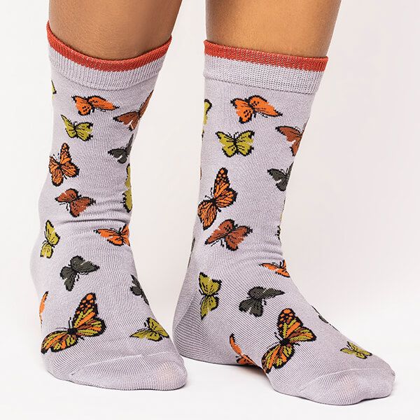 Thought GOTS Organic Cotton Butterfly Socks Pebble Grey Size 4-7