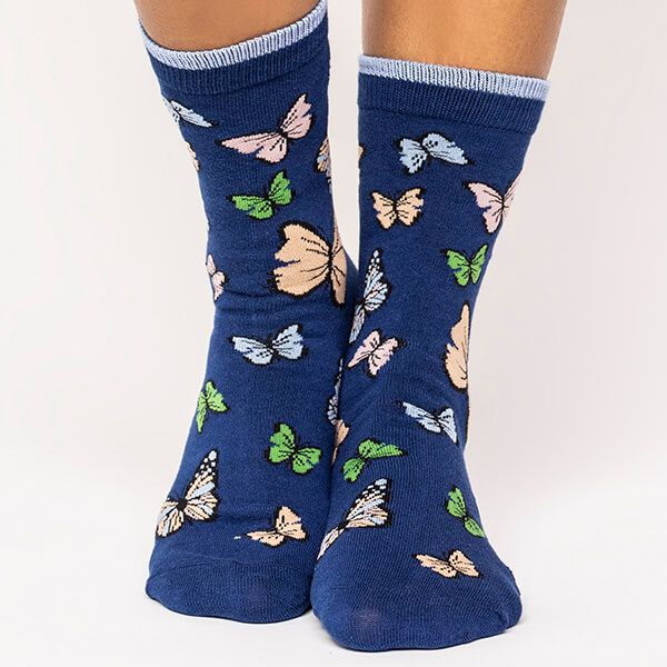 Thought GOTS Organic Cotton Butterfly Socks Twilight Blue Size 4-7