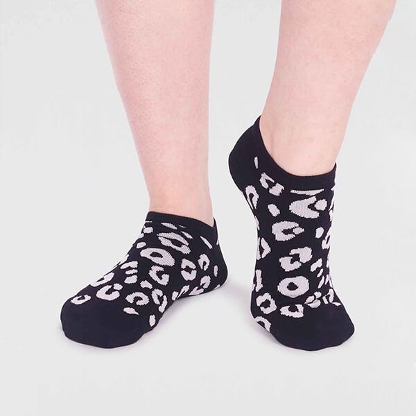 Thought Black Reese Bamboo Leopard Trainer Socks Size 4-7