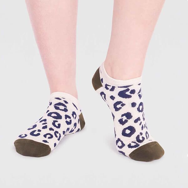 Thought Cream Reese Bamboo Leopard Trainer Socks Size 4-7