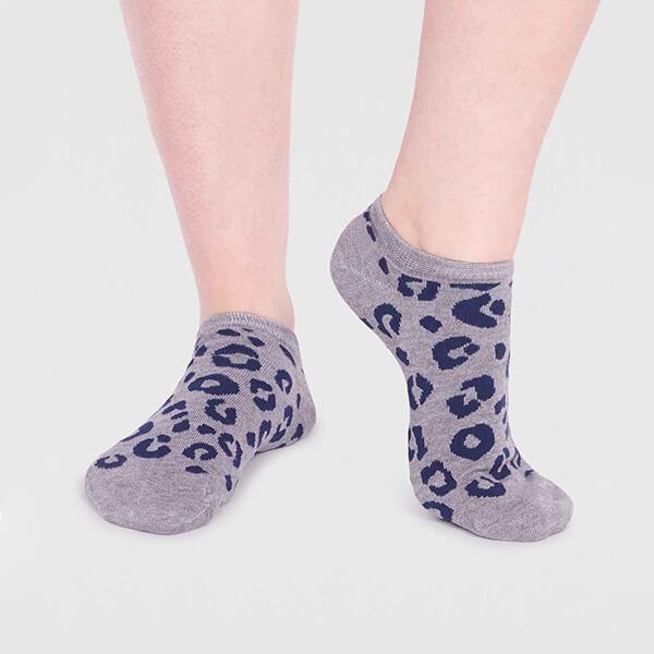 Thought Grey Marle Reese Bamboo Leopard Trainer Socks Size 4-7