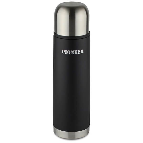 Pioneer 1L Black & Stainless Steel Flask