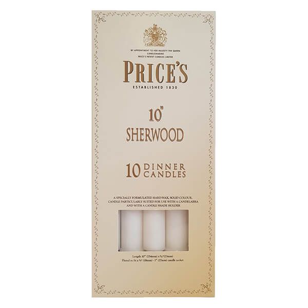 Prices 10" Sherwood Candle White Pack Of 10