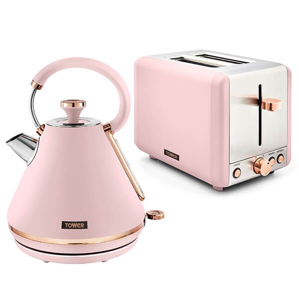 Tower Cavaletto Pyramid Kettle and 2 Slice Toaster Set Pink