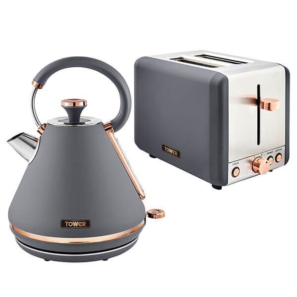 Tower Cavaletto Pyramid Kettle and 2 Slice Toaster Set Grey