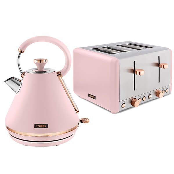 Tower Cavaletto Pyramid Kettle and 4 Slice Toaster Set Pink