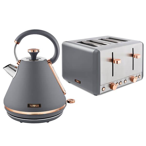 Tower Cavaletto Pyramid Kettle and 4 Slice Toaster Set Grey