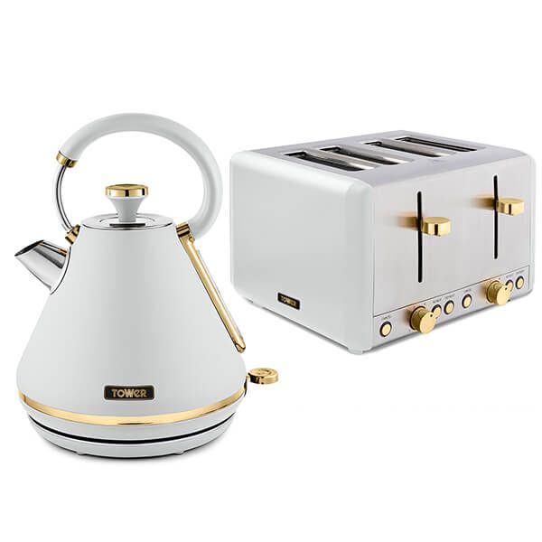 Tower Cavaletto Pyramid Kettle and 4 Slice Toaster Set Optic White