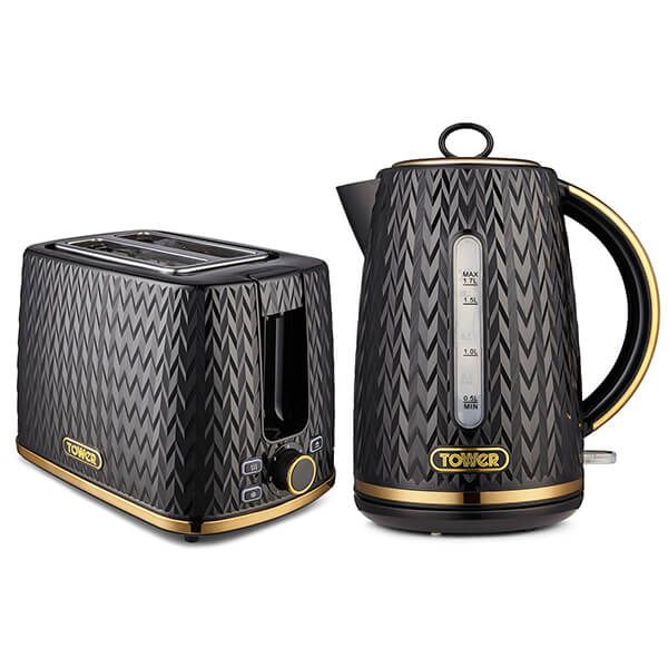 Tower Empire Kettle and 2 Slice Toaster Set Black