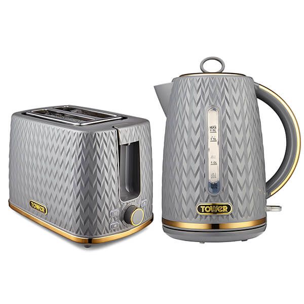 Tower Empire Kettle and 2 Slot Toaster Set Grey