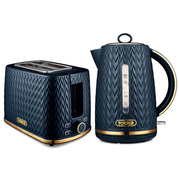 Tower Empire Kettle and 2 Slot Toaster Set Midnight Blue