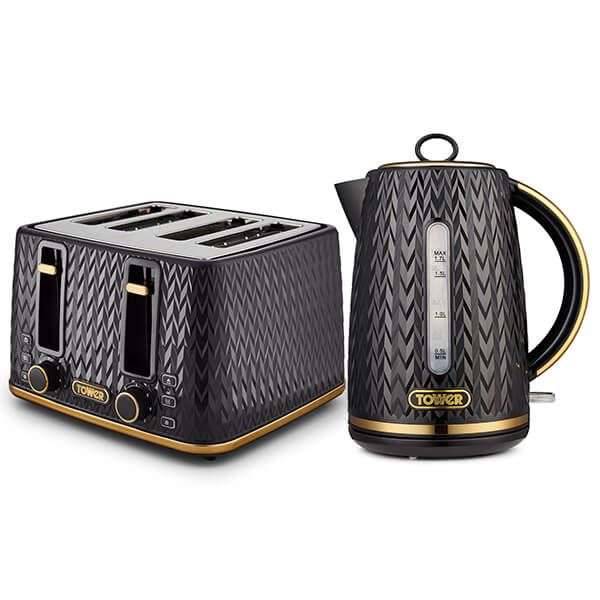 Tower Empire Kettle and 4 Slice Toaster Set Black