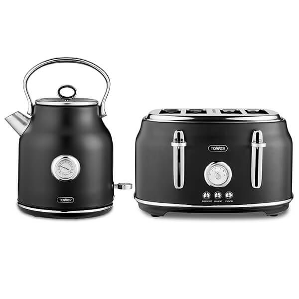 Tower Renaissance Kettle and 4 Slice Toaster Black