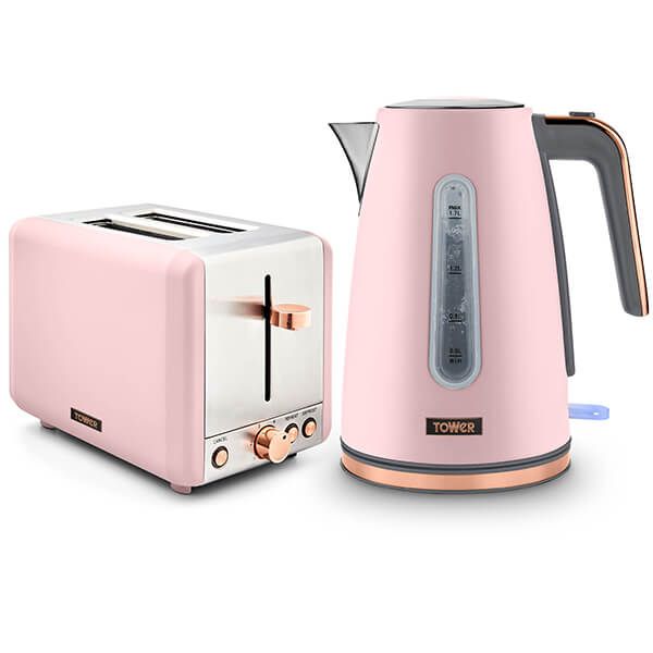 Tower Cavaletto Jug Kettle and 2 Slice Toaster Set Pink