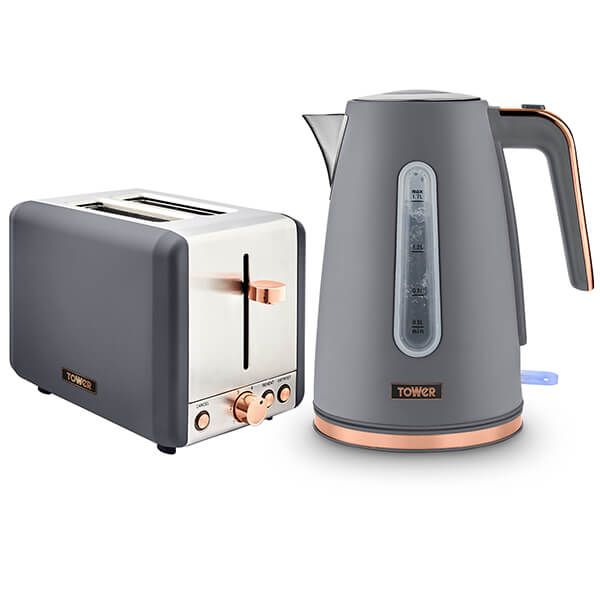 Tower Cavaletto Jug Kettle and 2 Slice Toaster Set Grey