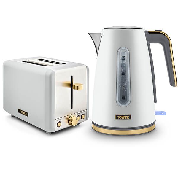Tower Cavaletto Jug Kettle and 2 Slice Toaster Set Optic White