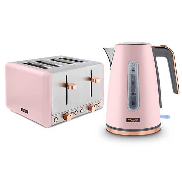 Tower Cavaletto Jug Kettle and 4 Slice Toaster Set Pink
