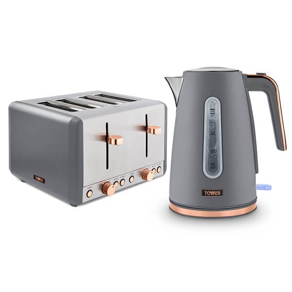 Tower Cavaletto Jug Kettle and 4 Slice Toaster Set Grey