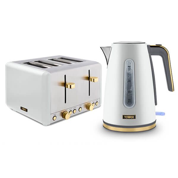 Tower Cavaletto Jug Kettle and 4 Slice Toaster Set Optic White