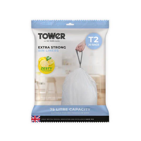 Tower 75L Lemon Scented Bin Liners 20pc/Pack