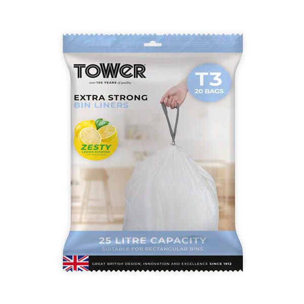 Tower 25L Lemon Scented Bin Liners 20pc/Pack