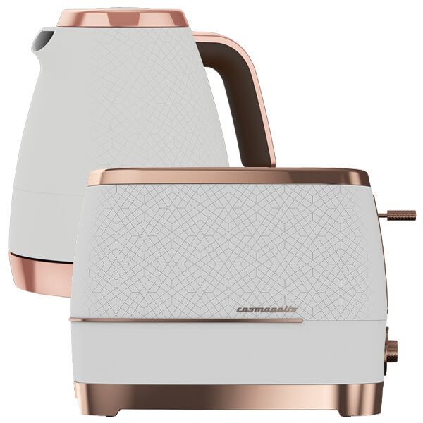 Beko Off White & Rose Gold Cosmopolis Dome Kettle & 2 Slice Toaster Set