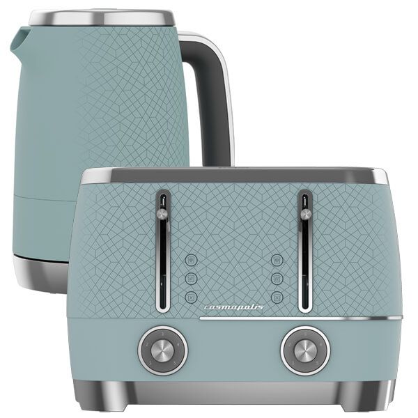 Beko Duck & Egg Blue & Chrome Cosmopolis 1.7L Kettle & 4 Slice Toaster Set