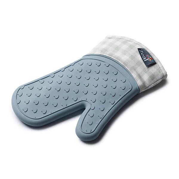 Zeal Steam Stop Silicone Single Oven Glove Gingham Duck Egg Blue