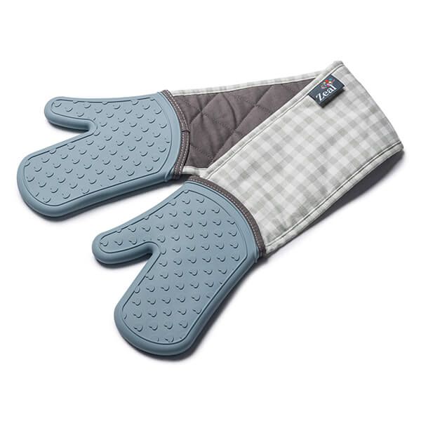 Zeal Steam Stop Silicone Double Oven Glove Gingham Duck Egg Blue