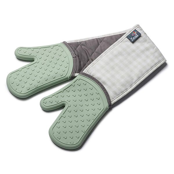 Zeal Steam Stop Silicone Double Oven Glove Gingham Sage Green