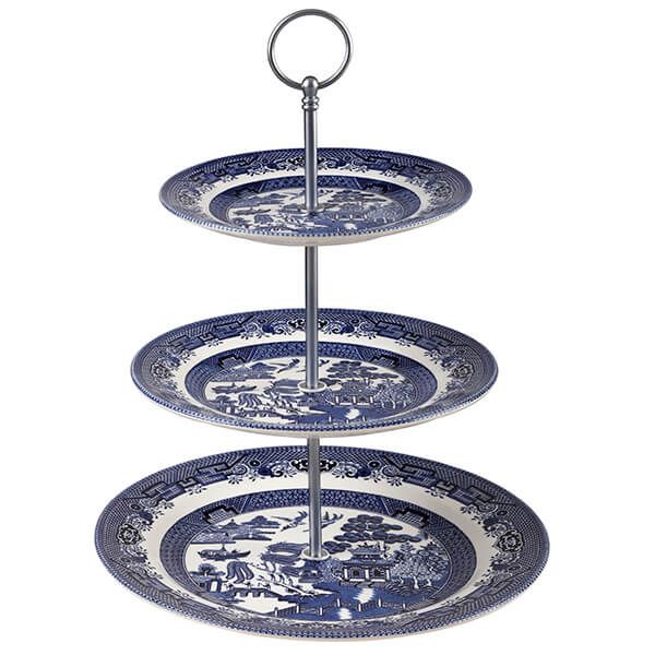 Churchill China Blue Willow Cake Stand 3 Tier